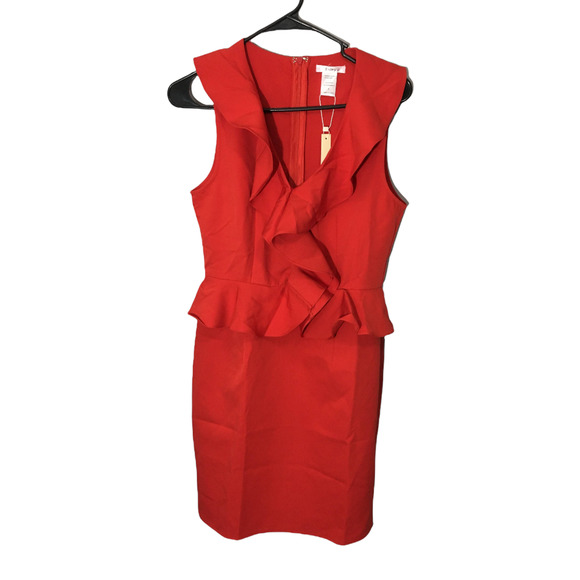 NWT Esley Women's Ruffle Peplum Sheath Mini Dress Size Small Red Sleeveless - Picture 8 of 8